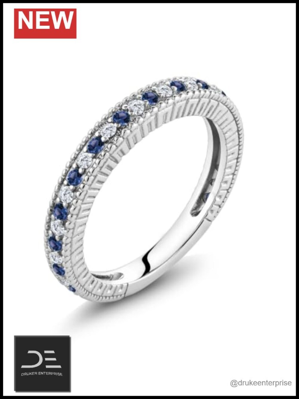 Sterling Silver Blue & White Created Sapphire Women's Ring Half Eternity Band